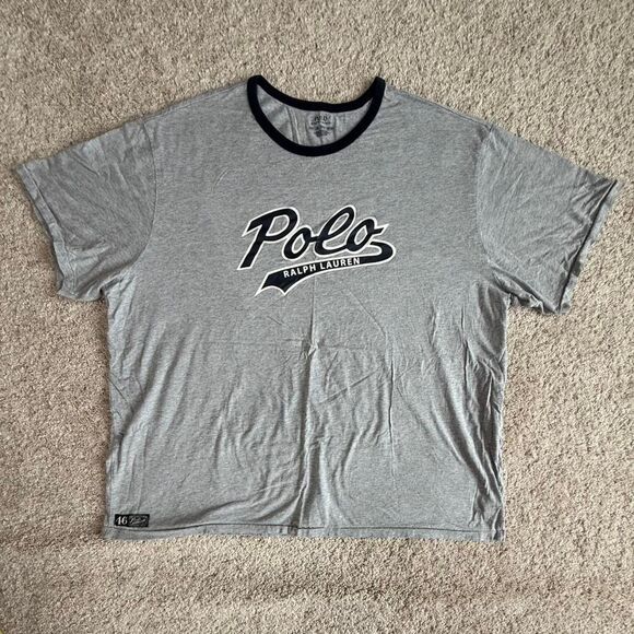 Vintage Polo Ralph Lauren T-Shirt 4XLT Big & Tall Gray Black Retro Tee - Picture 1 of 7